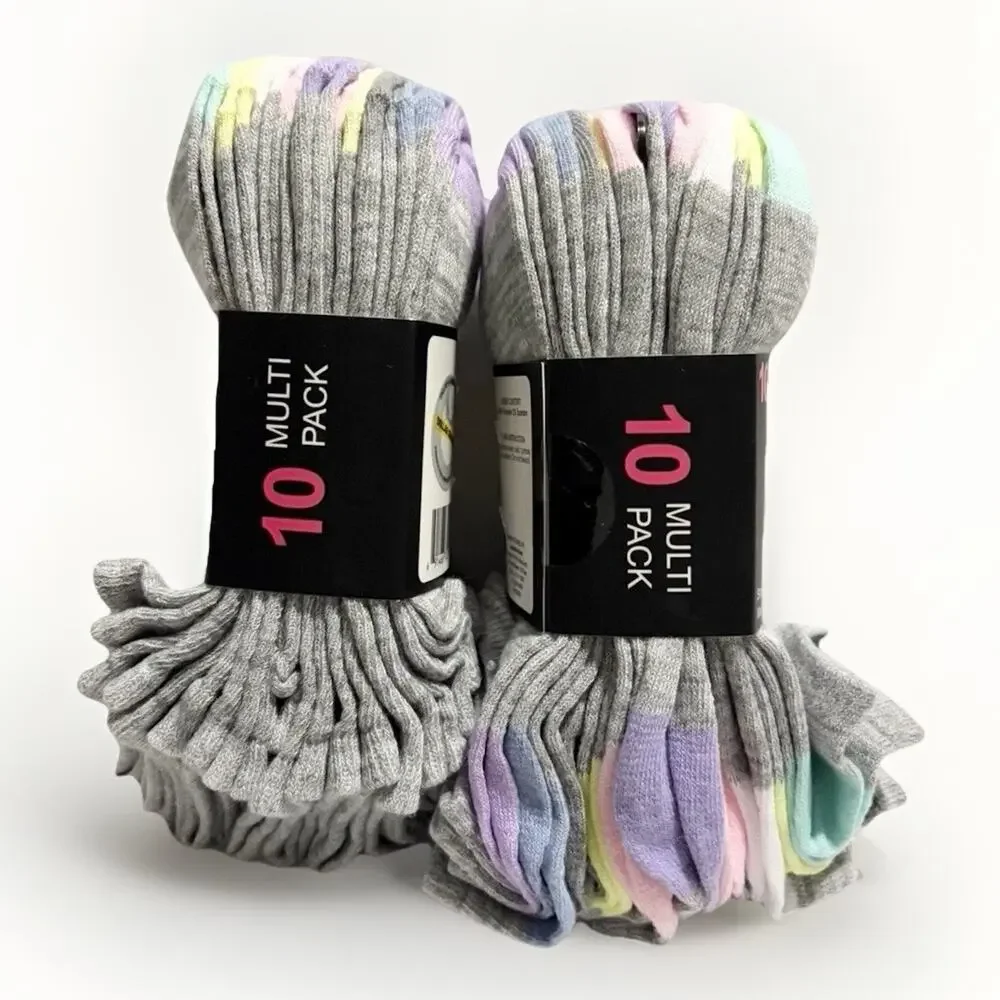Ladies No Show Socks 20 Pack Gray Pastel Low Cut Shoe Size 4-10 Comfort NEW